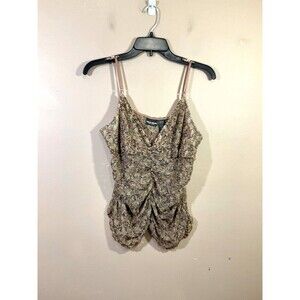 Vintage Bisou Bisou Sheer Lace Tank XL Tan Y2K Fairy Festival Cottage Whimsigoth